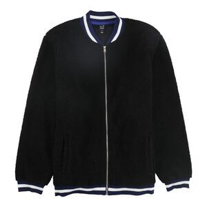 Ideology Mens Striped Rib Fleece Jacket, Black, NWT